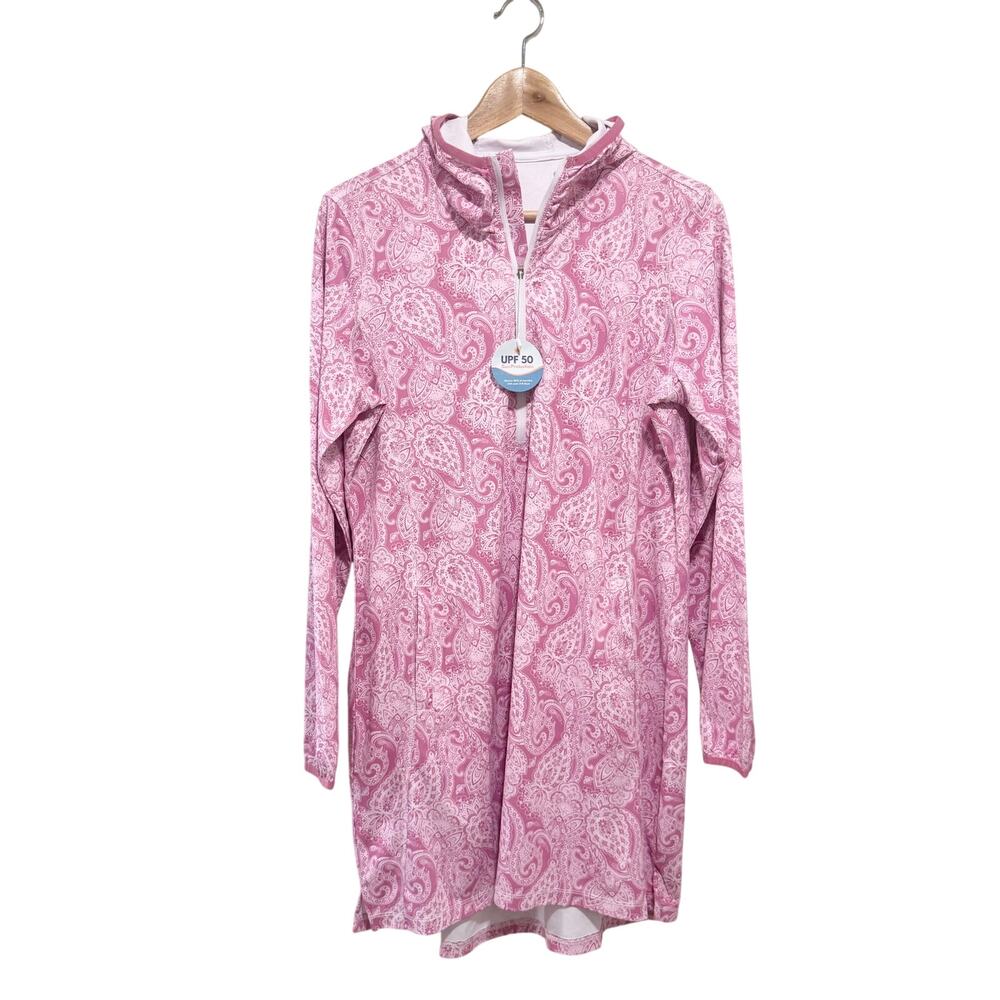 HDE Pink Paisley UPF 50 Hooded Swim Cover Up Dress Pockets NWT Medium
